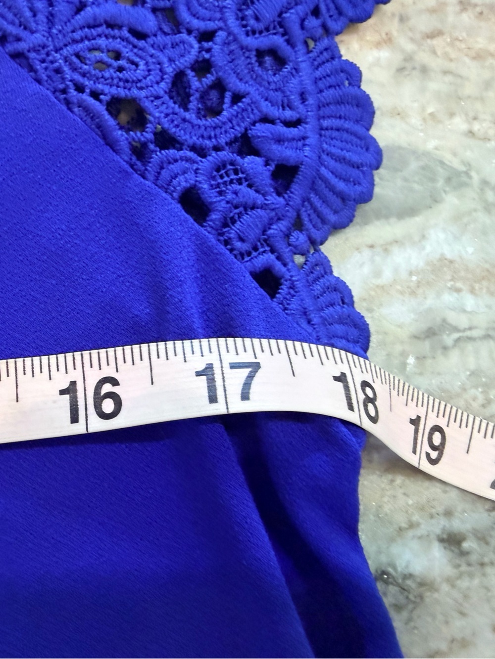 Cable & Gauge Royal Blue Lace Sleeve Blouse Small Crochet Detail Top - Picture 9 of 11